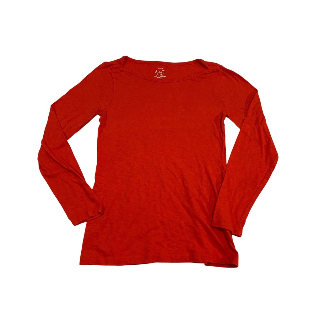 J.Crew Artist T Long Sleeve Boat Neck Slub Cotton Red Orange Shirt 92022 Medium